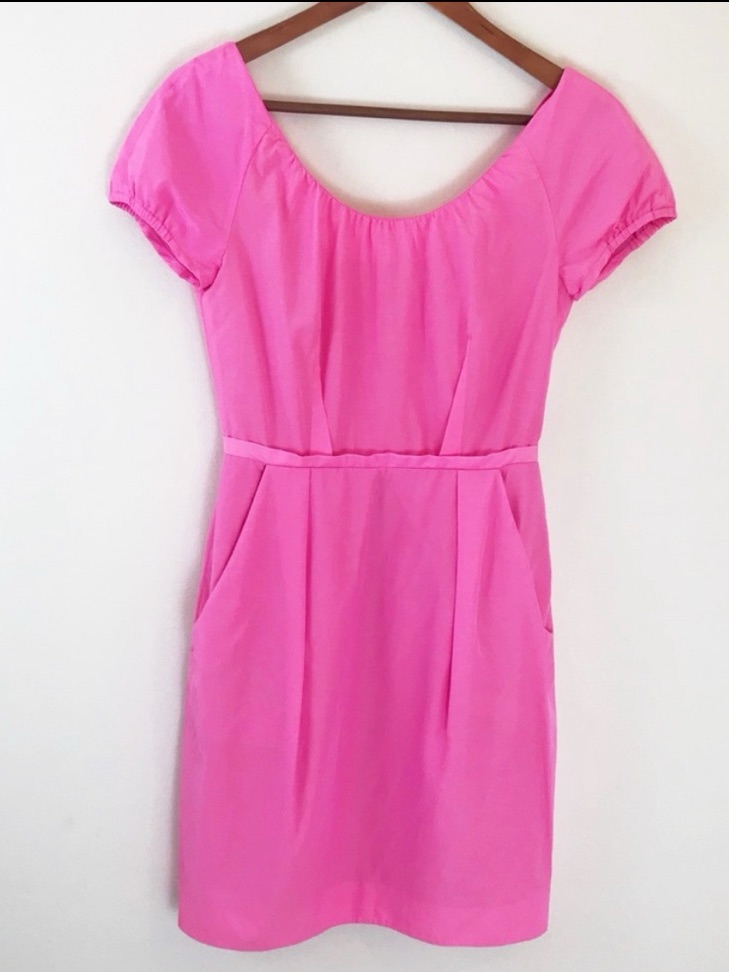 J. Crew Dolores 100% Cotton Pink Babydoll Scoop Short Sleeve Mini Dress Pockets